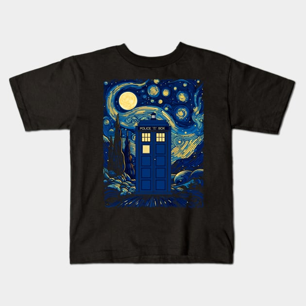 Starry Tardis Who Kids T-Shirt by positivespace